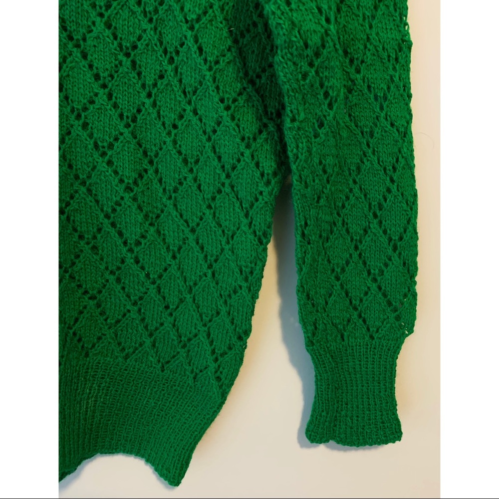Vintage Green Knit Crochet Sweater Pullover Jumper - Picture 9 of 10